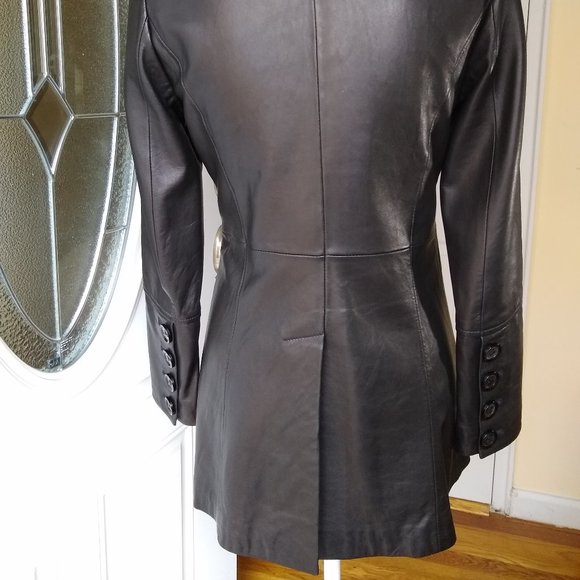 GENUINE Leather Double Breasted Jacket Blazer Coat - Picture 9 of 15